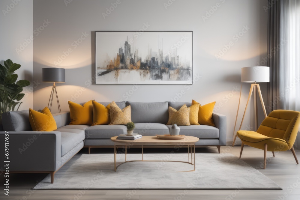 White sofa and armchairs in scandinavian style home interior design of modern living room White sofa and armchairs in scandinavian style home interior design of modern living room