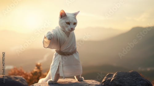  karate fighter cat with kimono. Created with generative AI. 