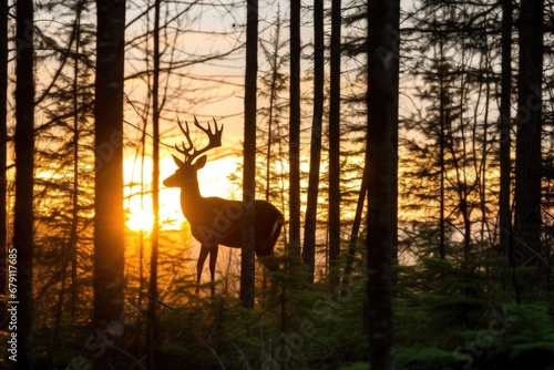 an elk silhouetted at the edge of forest