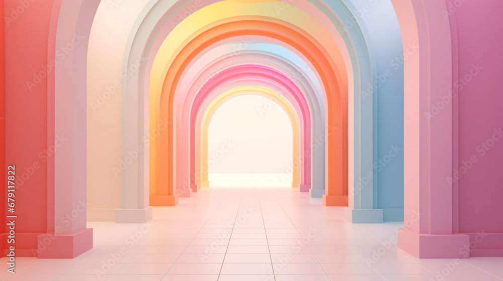 3d rendering colourful Arch hallway