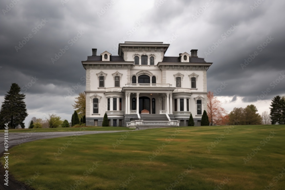 italianate house with belvedere in the cloudy weather - obrazy, fototapety, plakaty 