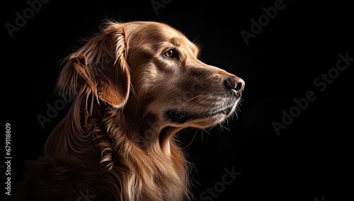 Golden Retriever profile in a stark contrast of light and shadow.