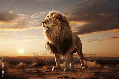 Majestic male lion in the wild  looking into the distance