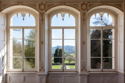 detailed shot of arched windows in a belvedere of an italianate house