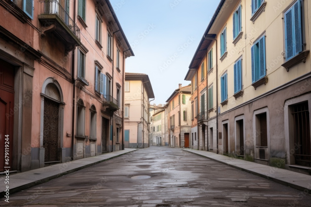 perspective view of a street with italianate buildings