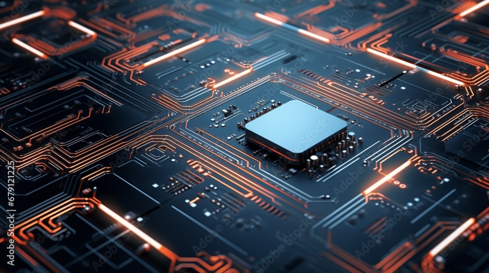Obraz premium Intricate microchip architecture on a digital circuit board.