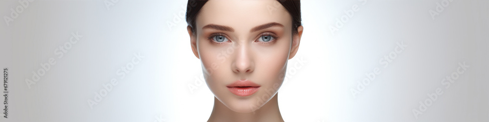 Fototapeta premium Beautiful young woman with clean fresh skin. Facial treatment. Cosmetology, beauty and spa.