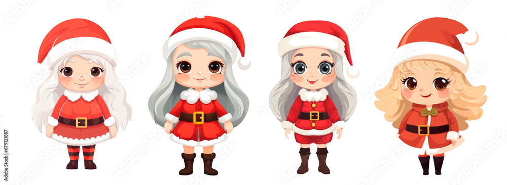 Set of many  Christmas personage stickers. characters of Santa Claus, dog,cat,girl,elf