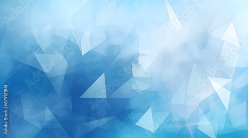 modern abstract blue background design with layers of textured white transparent material in triangle diamond and squares shapes in random geometric pattern. Generative Ai