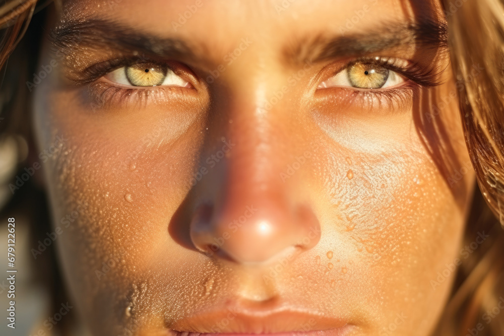 Close up of young man with a sun face.
