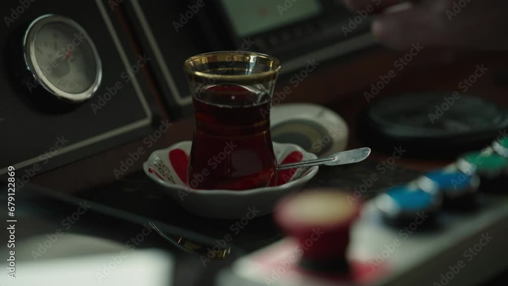captain drinking Turkish tea while navigating the boat, fg01 captain drinking Turkish tea while navigating the boat, fg01
