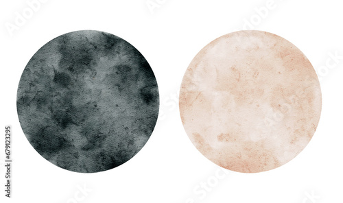 A set of two watercolor round shapes. Watercolor background for posters, postcards, design