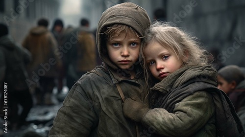  Poor, neglected, dirty children. Poverty, misery, migrants, homeless people, war