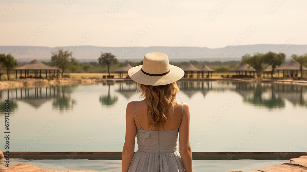 woman on the pier HD 8K wallpaper Stock Photographic Image