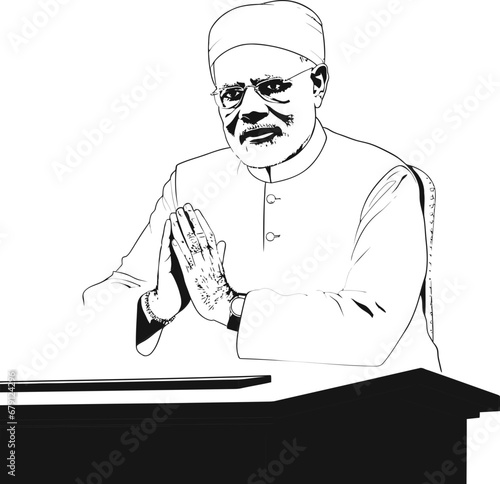 Narendra Modi Illustration Image, Coloring Page