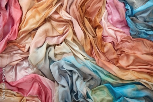 crumpled silk material with a collage of hues