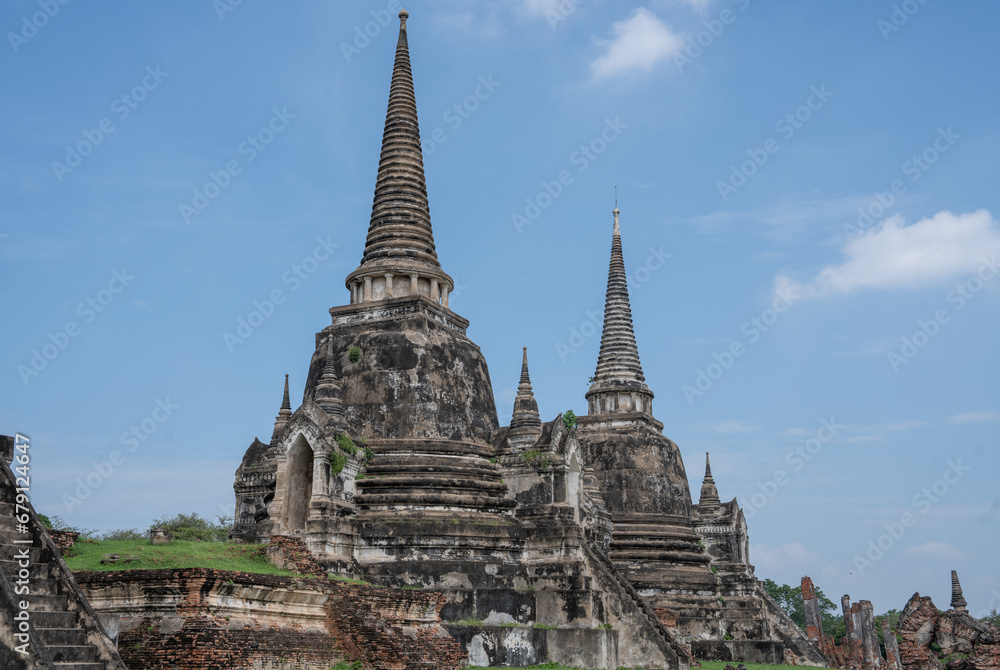 The Thai Temple Wat Phra Si Sanphet at the historical Park of Ayutthaya in Thailand Asia