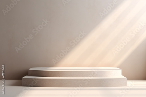 3D White Podium Background with Natural Light and Shadow for Product Promotion and Display