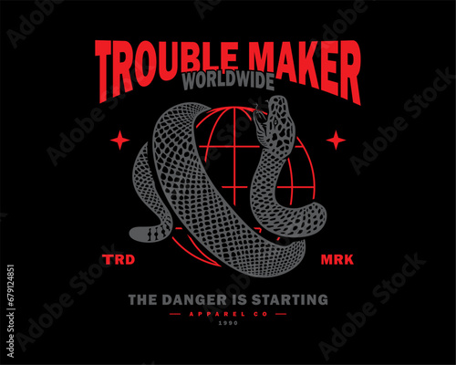 vector illustration of streetwear design dragon snake coiled around the earth