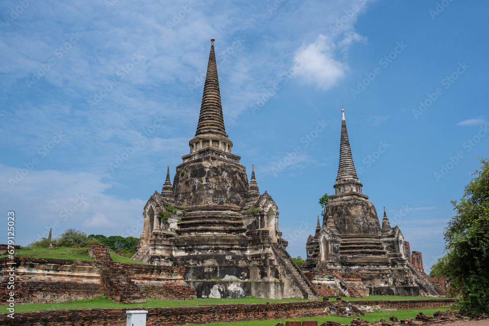 The Thai Temple Wat Phra Si Sanphet at the historical Park of Ayutthaya in Thailand Asia
