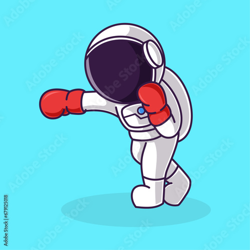 Little Cute Astronaut Kids Playing Boxing. Cartoon Logo Illustration Design. Isolated Premium Vector File, background is easy to edit. Can use for Icon, Logo, banner, flyer or any design project
