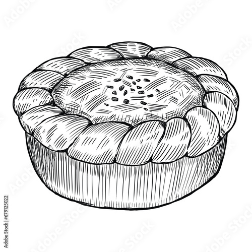 Hand-drawn steak pepper pie illustration