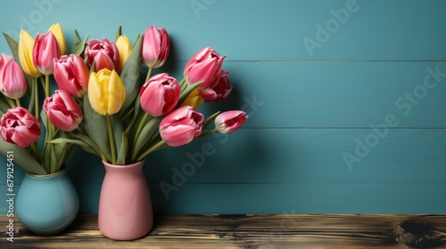 Tulips On Turquoise Rustic Wooden Background, HD, Background Wallpaper, Desktop Wallpaper