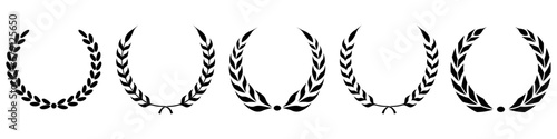 Set black silhouette of round laurel foliage, wheat, depicting an award, an achievement on a white background. Floral greek branch emblem flat style. Vector EPS 10