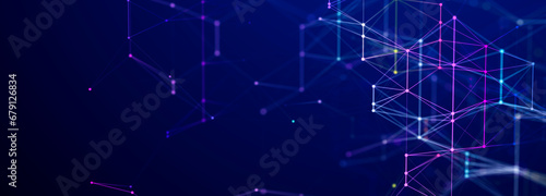 Abstract illustration with connected dots and lines. Digital network background. The concept of science, technology. 3D