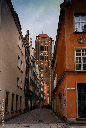 Dluga Street  tower  historical building  Gdansk  Poland 