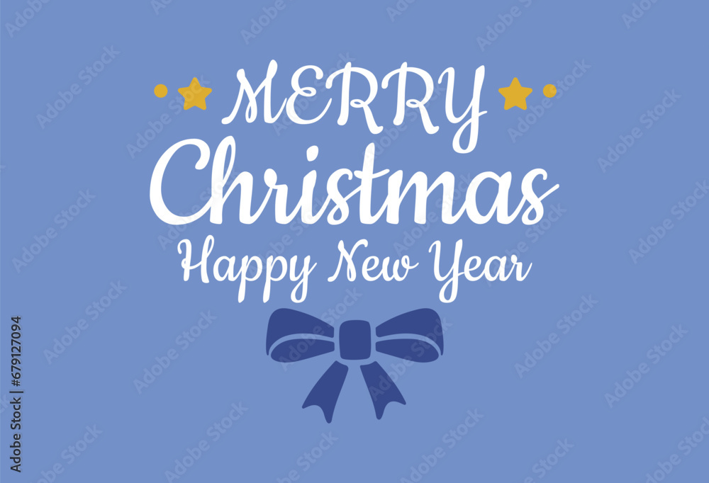 Naklejka premium Postcard with text happy new year and merry christmas with xmas decorations and typography design.