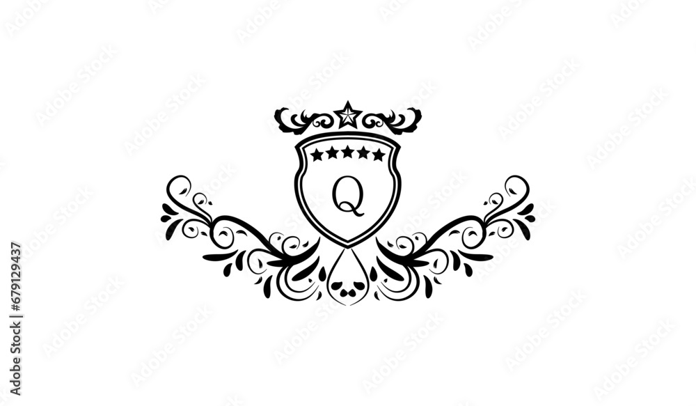 illustration of a skull with a crown logo q