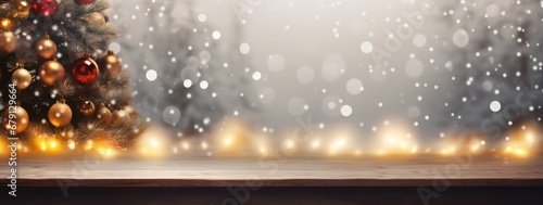 Gingerbread house with glaze standing on table with Christmas decorations, candles and lanterns bokeh lights