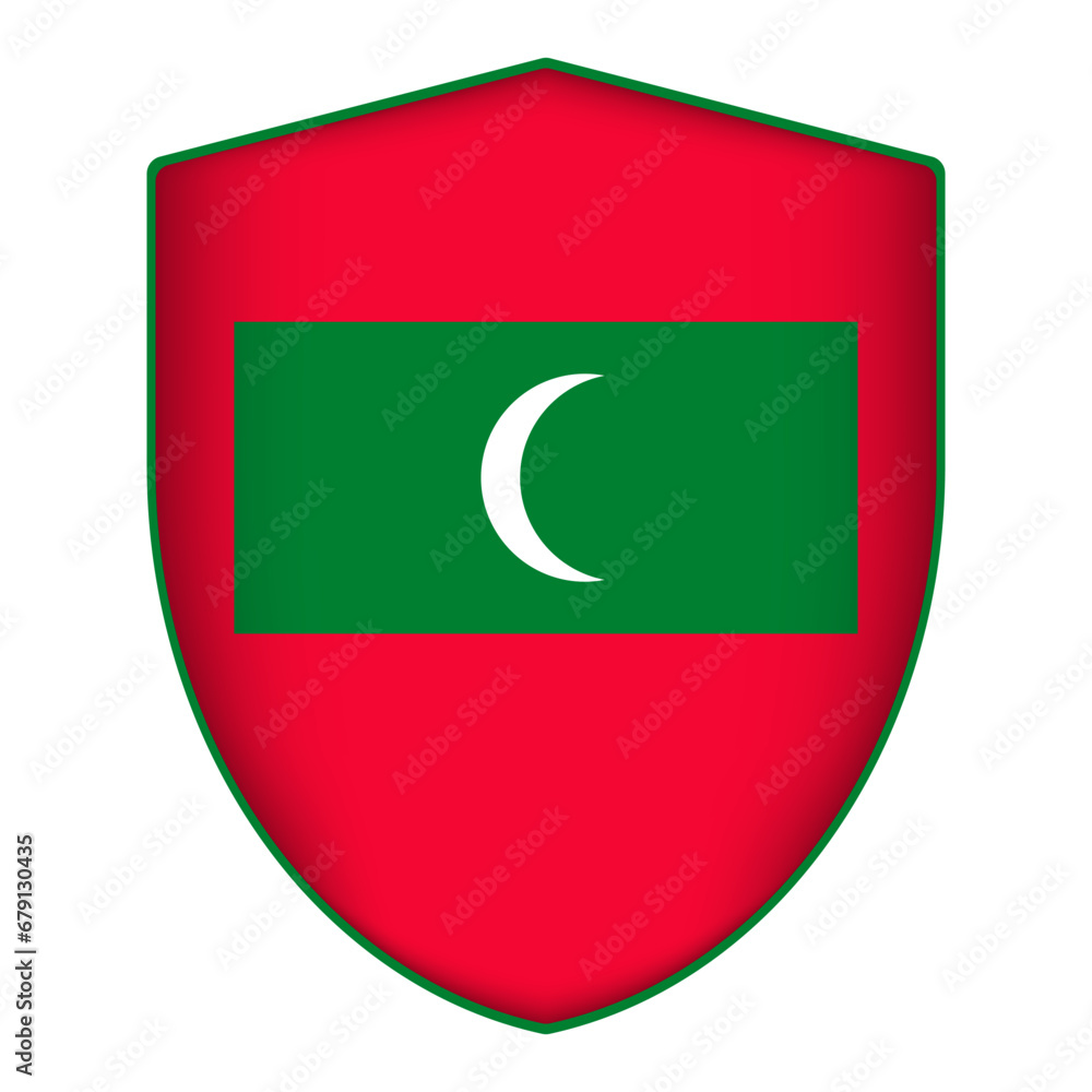 Fototapeta premium Maldives flag in shield shape. Vector illustration.