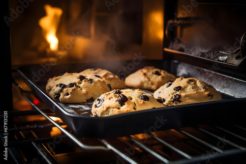 Baking Oatmeal Raisin Scone in the Oven, christmas season