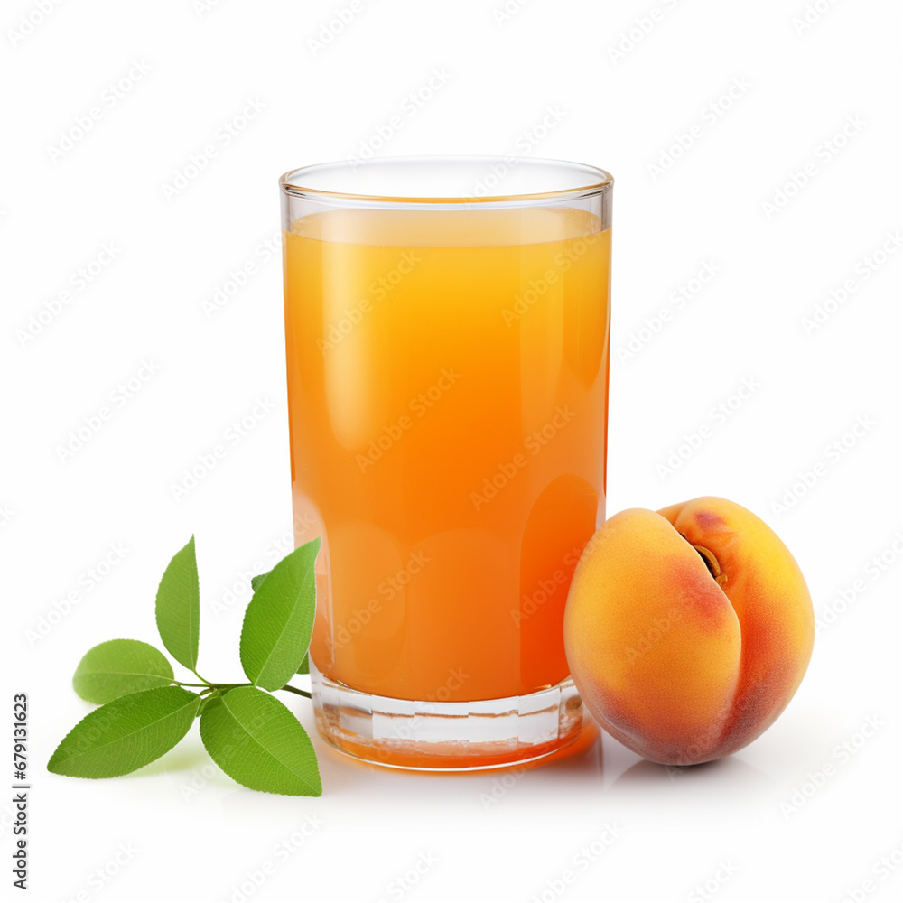 Glass of apricot juice isolated on white, ai technology Glass of apricot juice isolated on white, ai technology