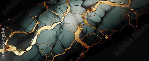 abstract black marble background with golden veins Japanese kintsugi technique fake painted artificial stone texture marbled surface digital marbling, background, illustration
