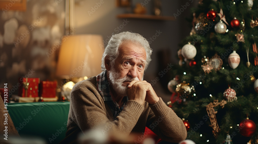 Sad And Lonley Senior man Unhappy About Spending Christmas At Home Alone Sad And Lonley Senior man Unhappy About Spending Christmas At Home Alone