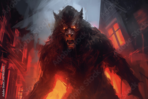 portrait of a werewolf in a fire - generative ai