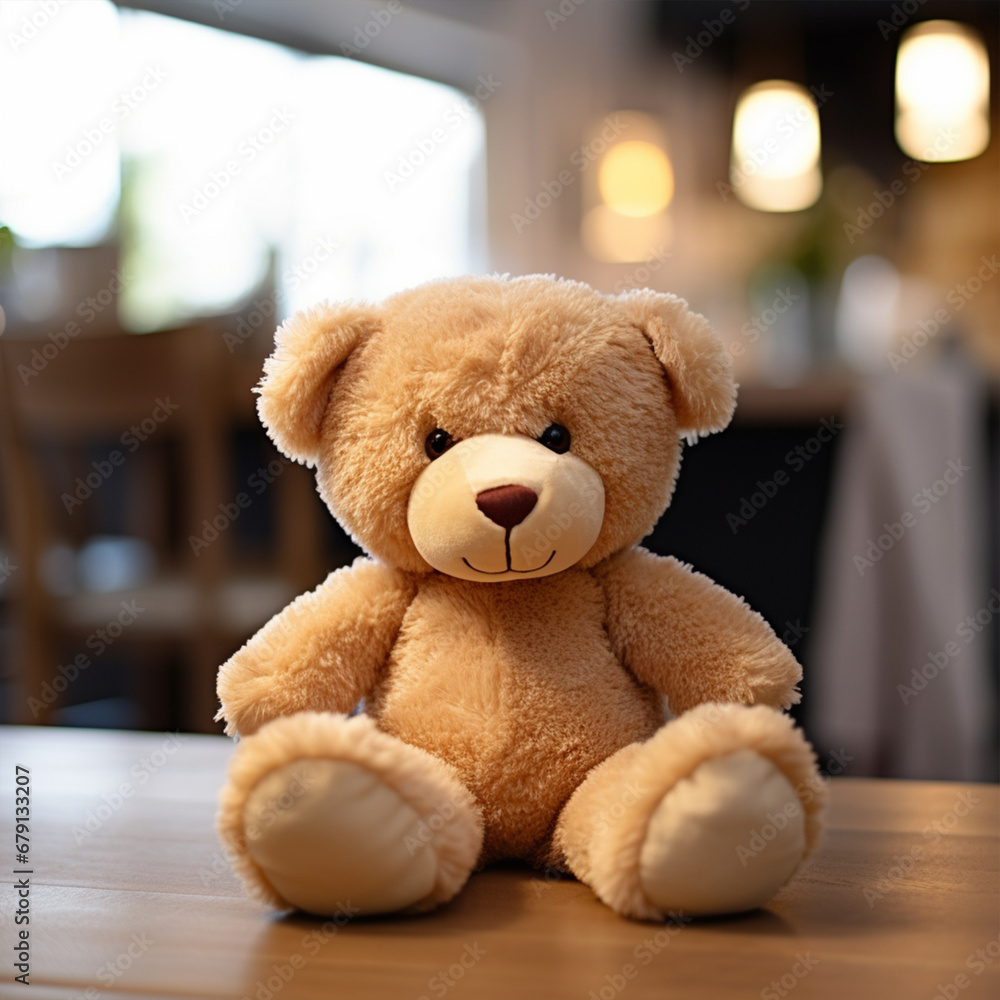 Kid's bear toy on the table in the room, ai technology Kid's bear toy on the table in the room, ai technology
