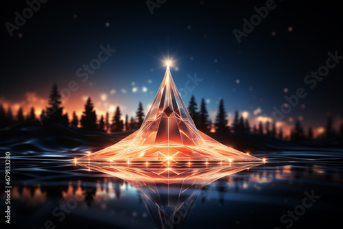 modern Christmas tree Beautiful glossy shiny with neon glow with futuristic design elements photo