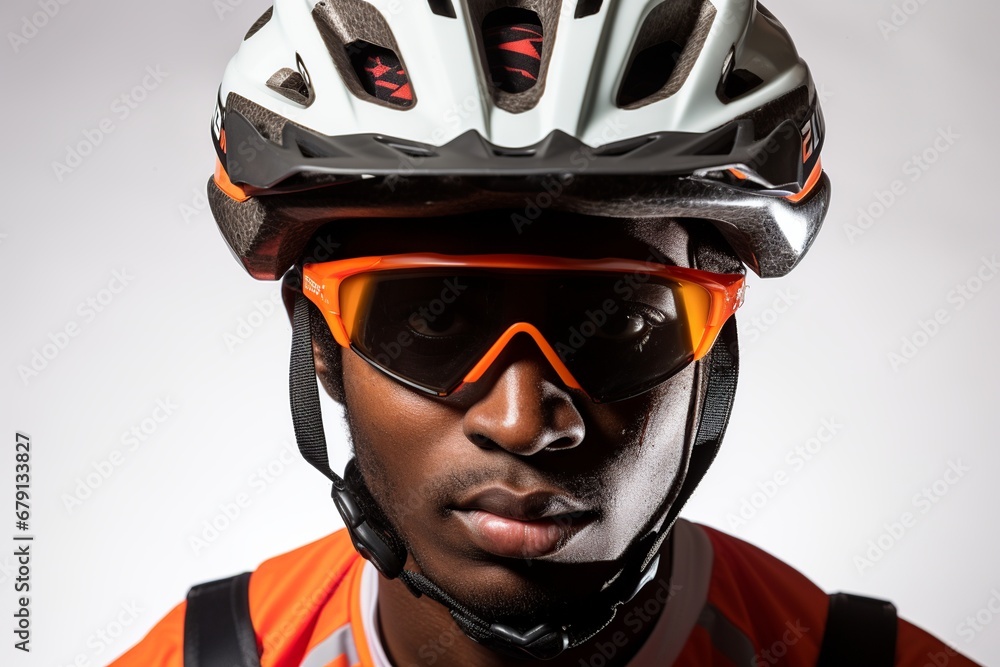 Dramatic Close-Up Portrait of Cyclist with Copy Space Background Dramatic Close-Up Portrait of Cyclist with Copy Space Background