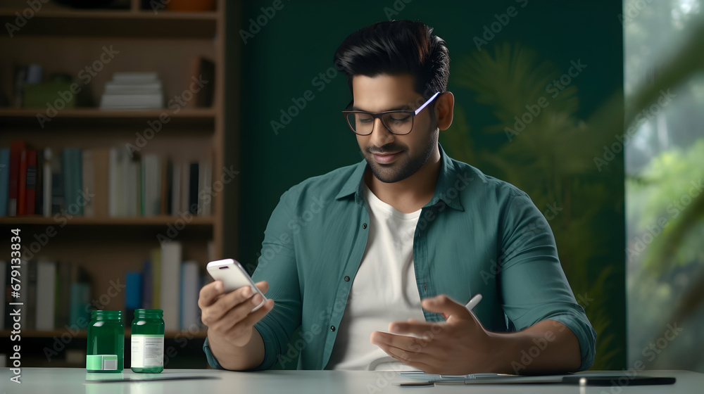 Focus on bottle of pills held by unwell young man having health issues while staying at home,Generative by Ai. Focus on bottle of pills held by unwell young man having health issues while staying at home,Generative by Ai.