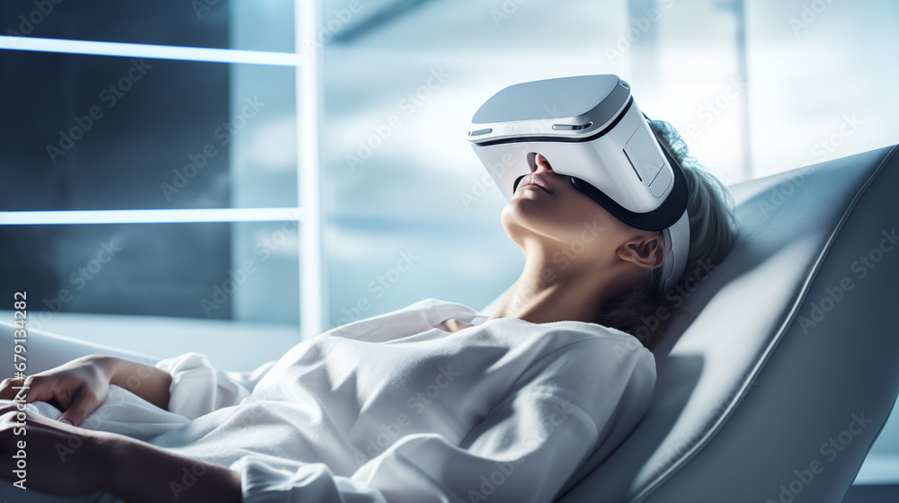 hospital patient wearing virtual reality headset hospital patient wearing virtual reality headset