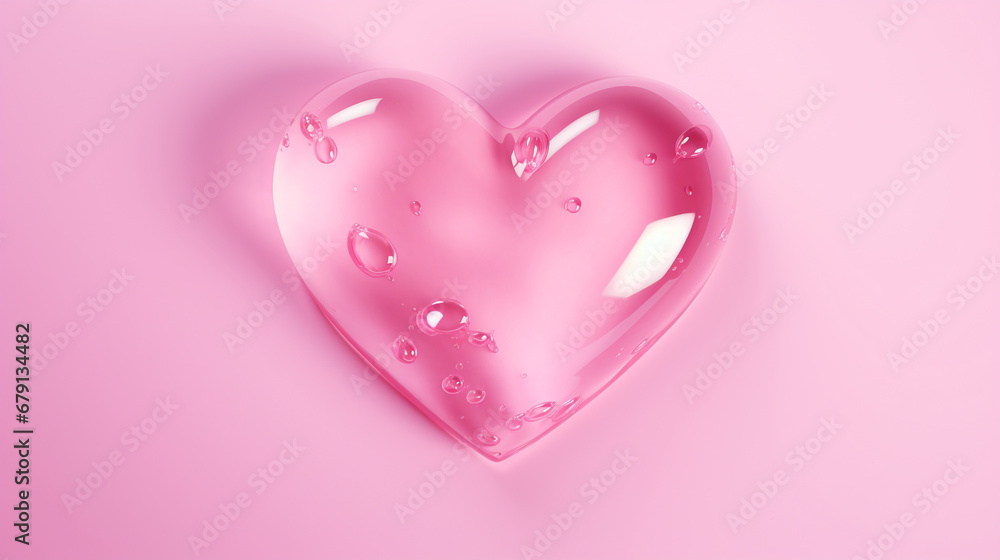 Pink liquid transparent heart. 