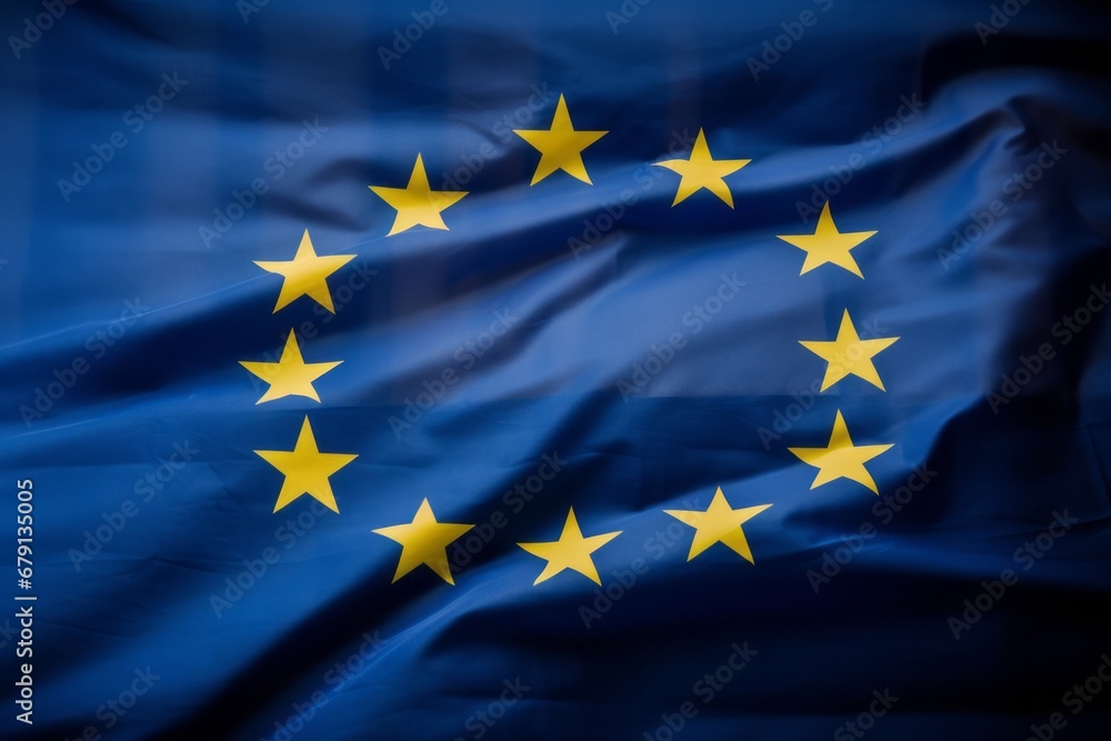 Full frame background of European Union flag blowing in the wind. Generative AI Full frame background of European Union flag blowing in the wind. Generative AI