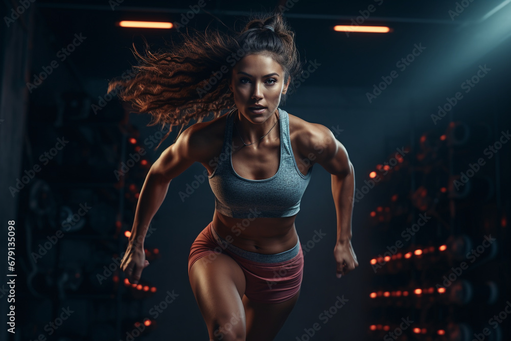 Dynamic Studio Workout: Sportswoman Combines Running and Strength Training