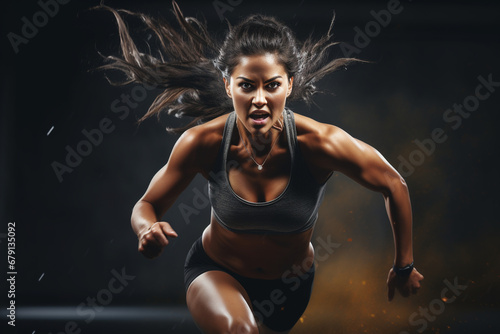 Dynamic Studio Workout: Sportswoman Combines Running and Strength Training © Maximilien
