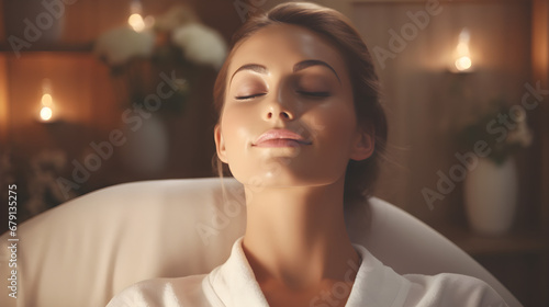 Girl in the salon doing facial massage and cream treatment