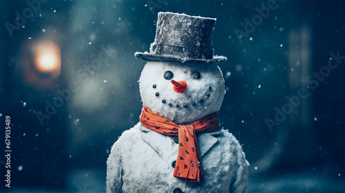 snowman with carrot nose and coal button photo